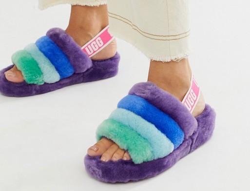 UGG Pride Fluff Oh Yeah Sandals Blue Rainbow