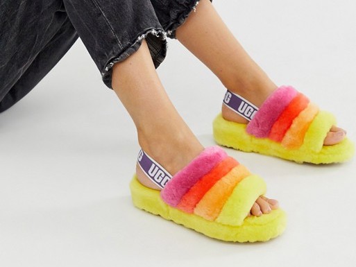 UGG Pride Fluff Oh Yeah Sandals Yellow Rainbow
