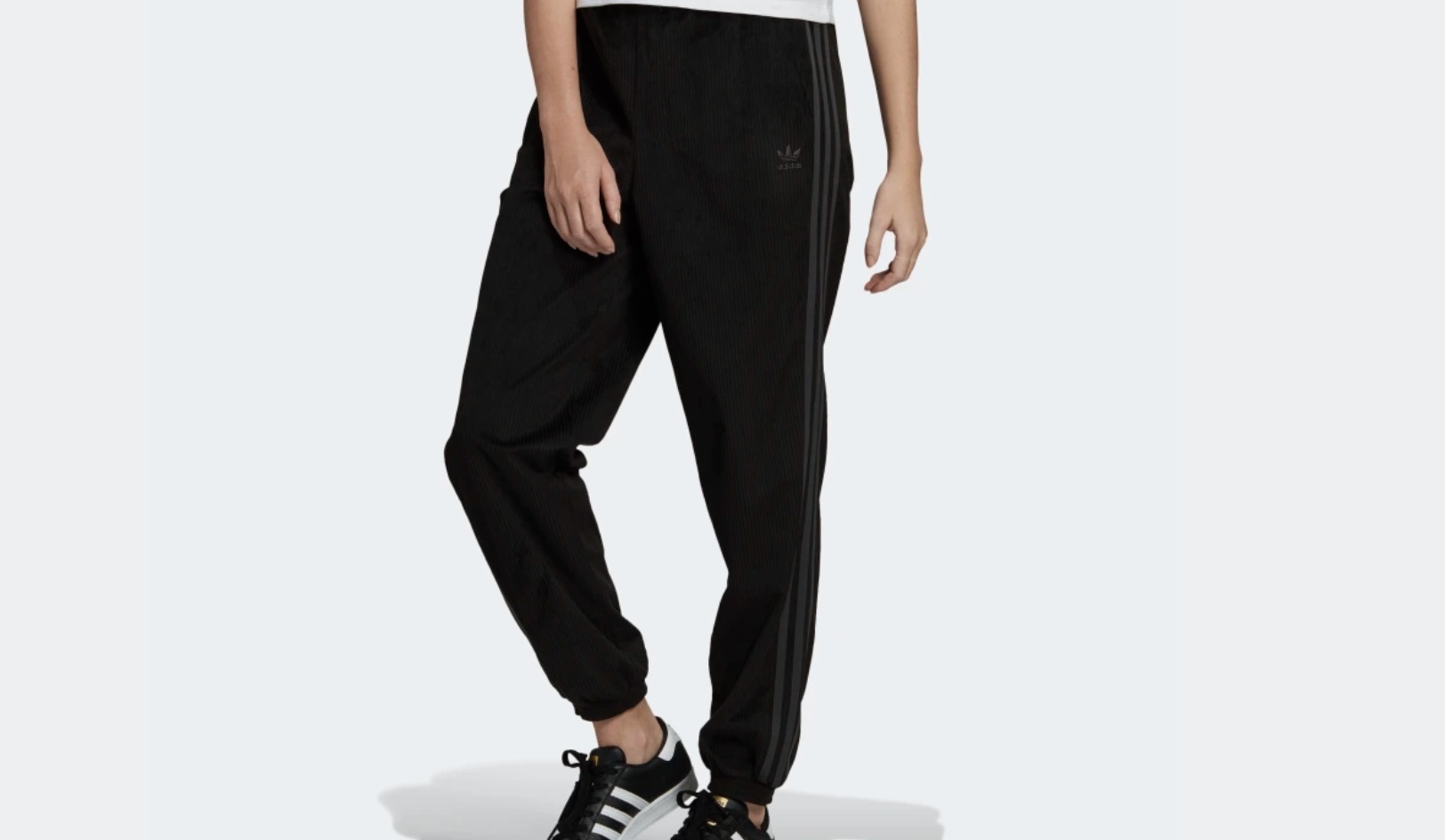 adidas Corduroy Tracksuit Cuffed Bottoms Black