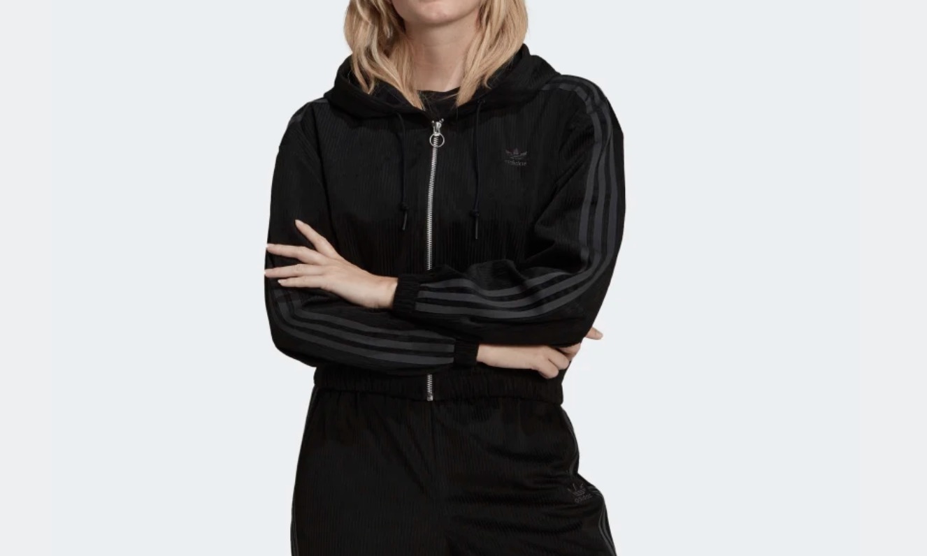 adidas Corduroy Tracksuit Zip Hoodie Black