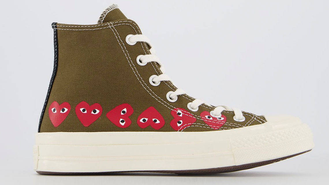 Comme des Garcons x Converse Hi Heart Logo Khaki