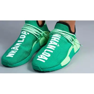 Pharrell x adidas NMD Hu Green On Foot Front