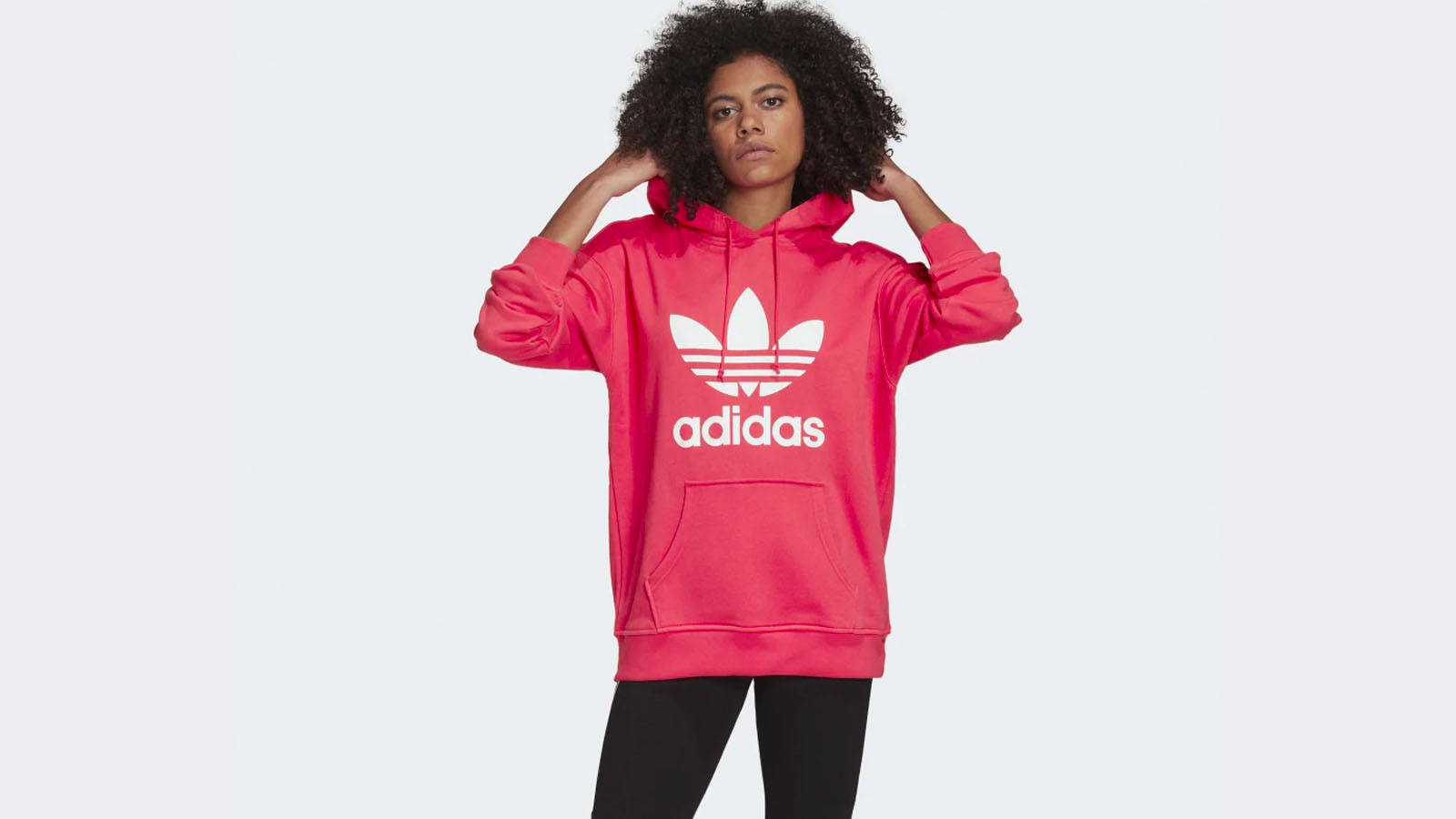 adidas adicolour trefoil logo hoodie hot pink