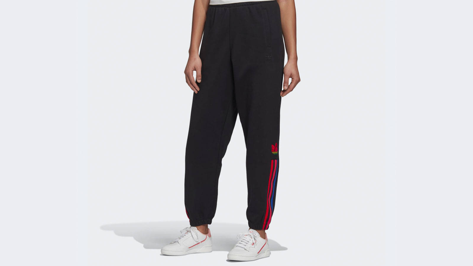 adidas cuffed joggers black red