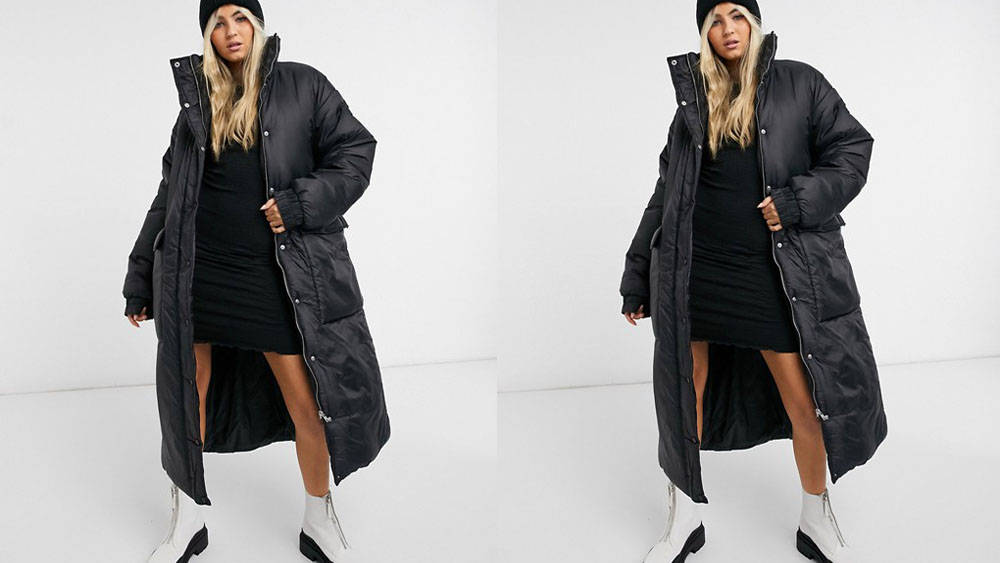 COLLUSION Longline Puffer Coat Black