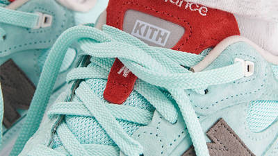 KITH x New Balance 992 Kithmas Teal On Foot Closeup