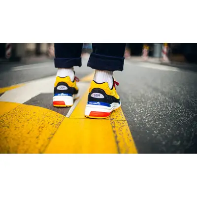 New Balance 992 Yellow Red M992DM on foot back