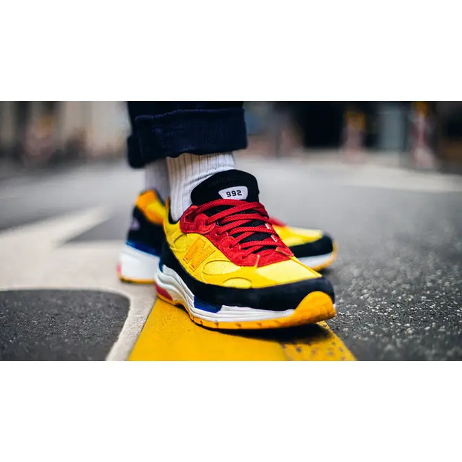 New Balance 992 Yellow Red M992DM on foot front