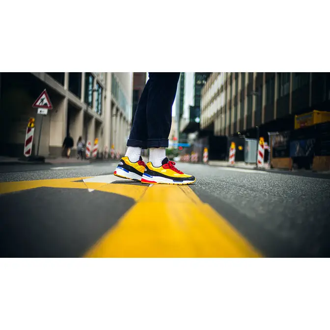 New Balance 992 Yellow Red M992DM on foot