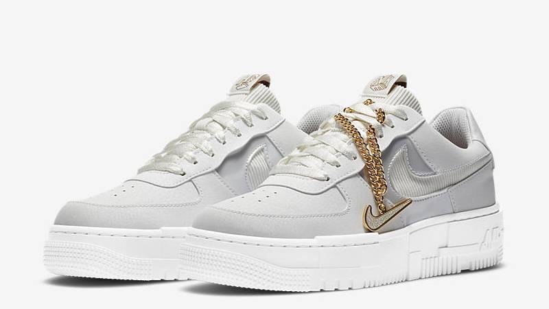nike wmns air force 1 pixel grey gold chain