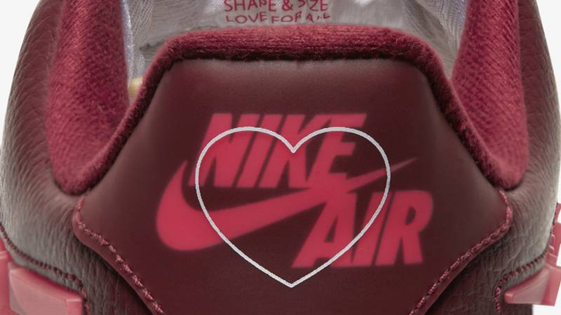 Nike Air Force 1 SE Love For All Burgundy White Back Closeup