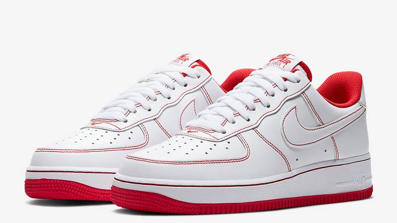 Nike Air Force 1 White University Red Stitch Front