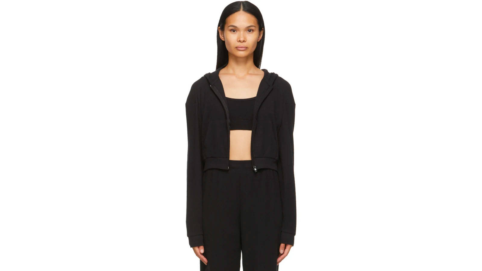 skims black waffle lounge hoodie