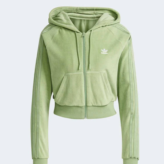 addias velour zip hood green