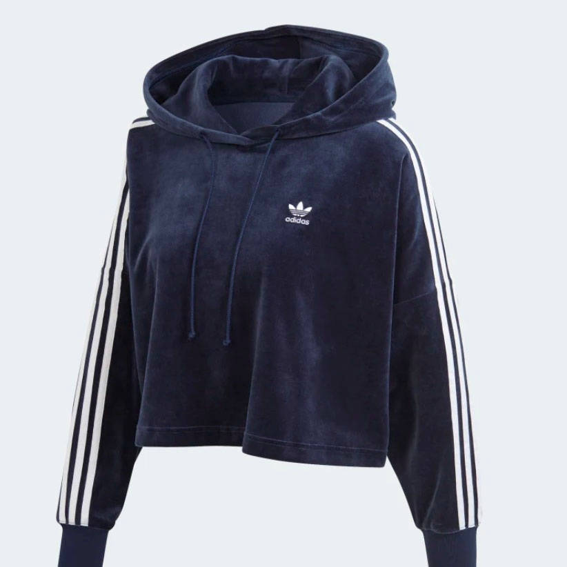 adidas velour crop hoodie navy