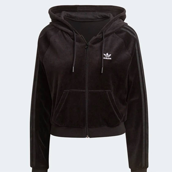 adidas velour zip hood black