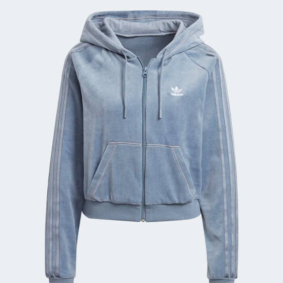 adidas velour zip hood blue