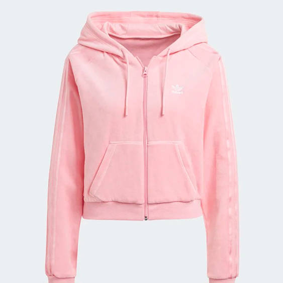 adidas velour zip hood pink