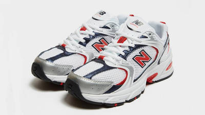 new balance 530 trainers in white red and silver