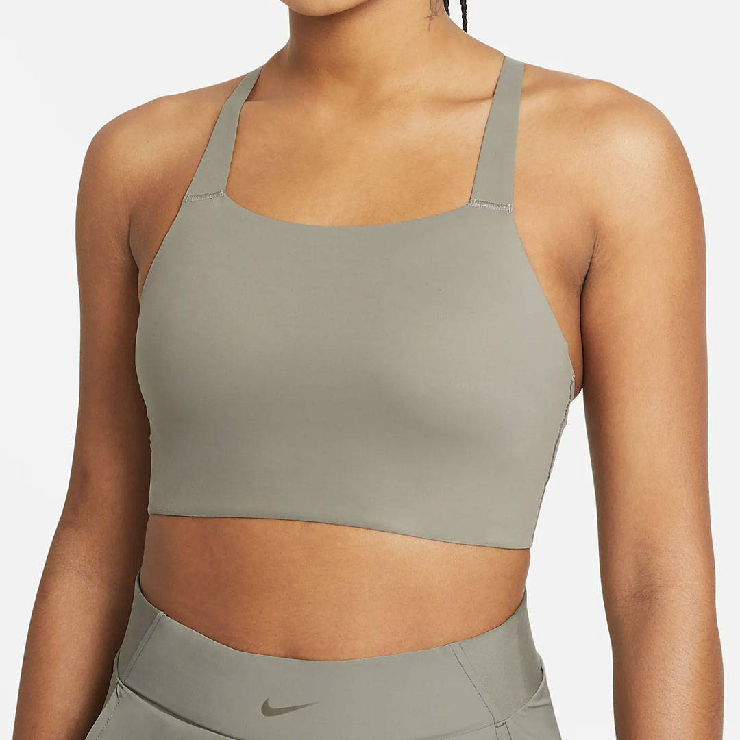 Nike Longline Medium Support Sports Bra Khaki