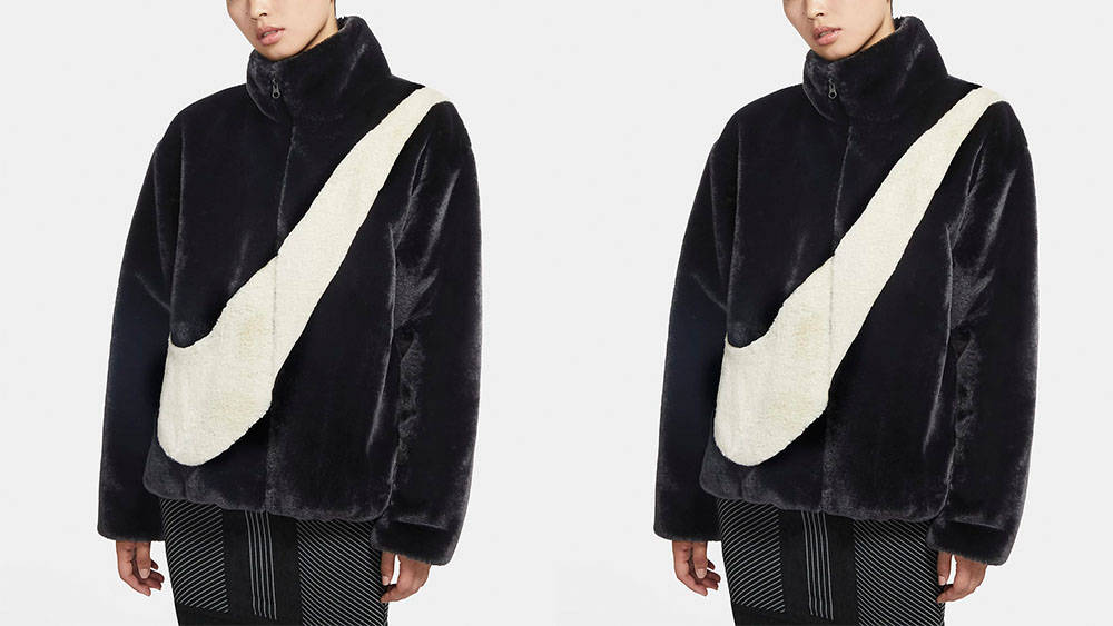 nike sportswear faux fur jacket black
