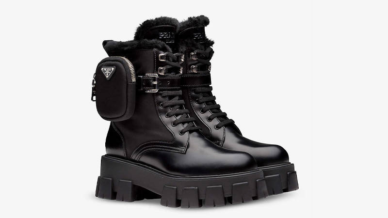 Prada Monolith Leather Nylon Boots Black