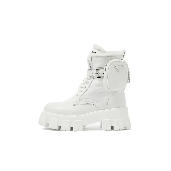 Prada Monolith Leather Nylon Boots White | Where To Buy | 2UE007_3LFR ...