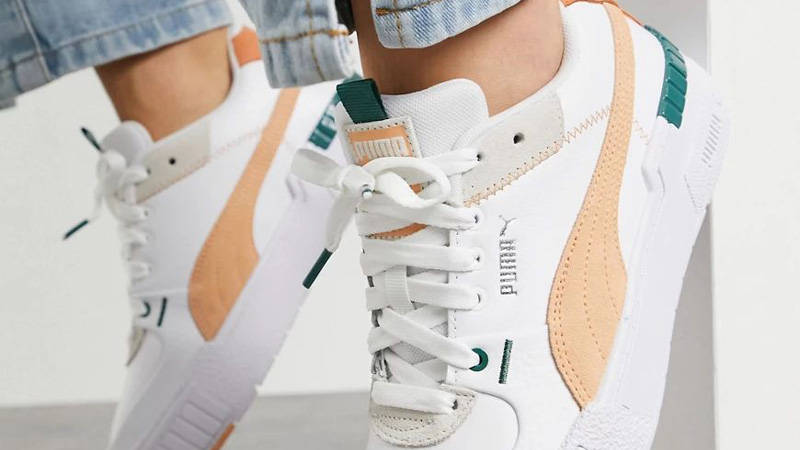 Puma Cali Sport chunky trainers in white and coral, ASOS