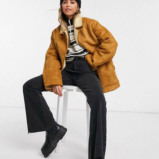 Reclaimed Vintage inspired aviator jacket with shearling in tan