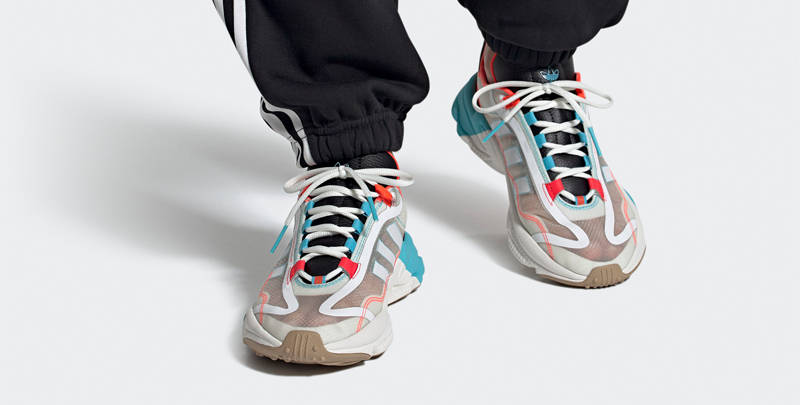 adidas Ozweego Cloud White Cyan Red On Foot
