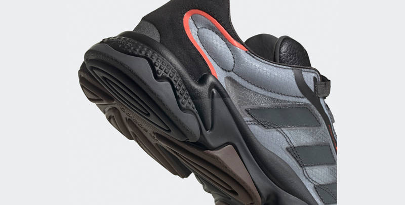 adidas Ozweego Core Black Grey Red Closeup