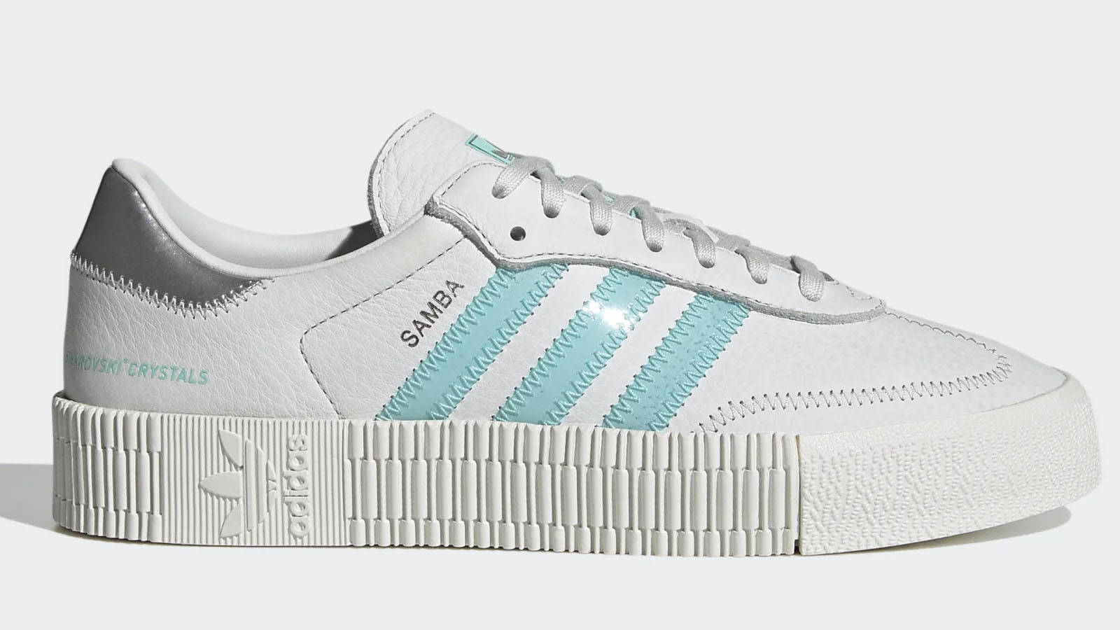 adidas x Swarovski teal samba listicle