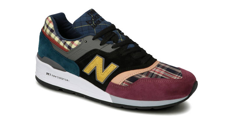 New Balance 997 Plaid Pack Burgundy Black Front Side