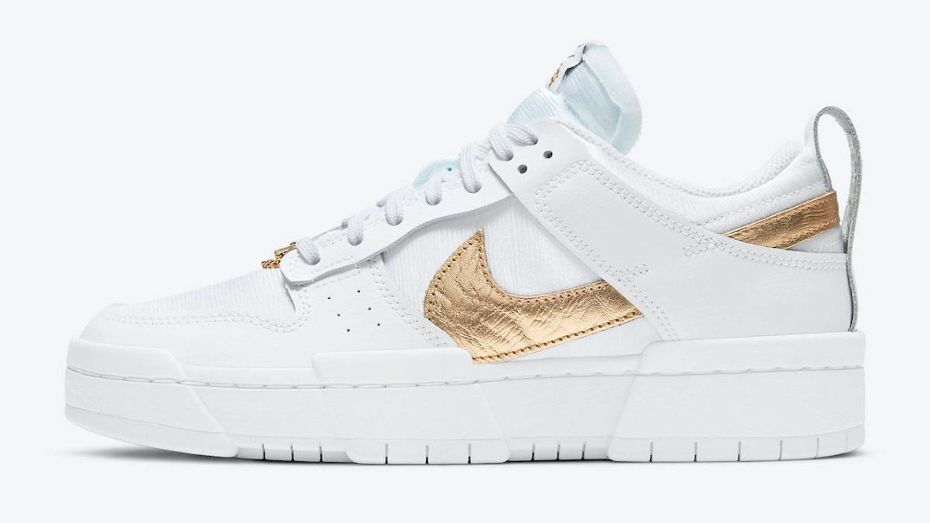 Nike Dunk Disrupt Low White Metallic Gold side
