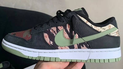 dunk low trainers black oil green white total orange