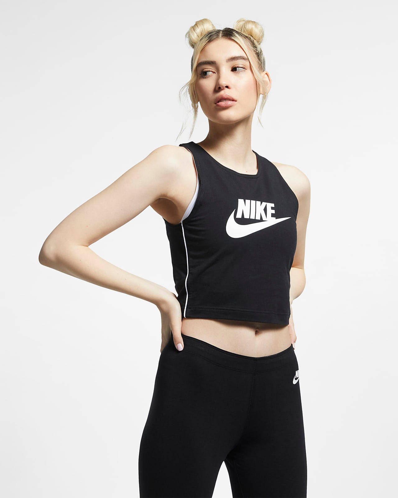 Nike Logo Print Crop Top Black