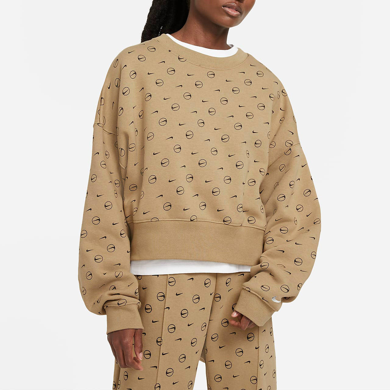 Nike Logo Print Sweatshirt Tan