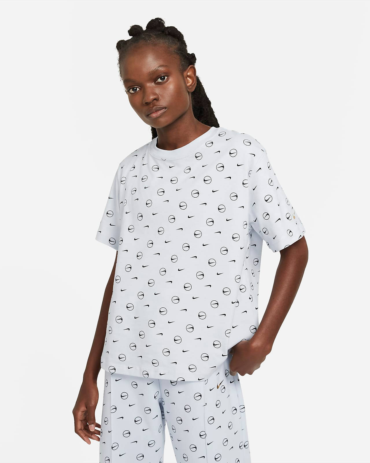 nike logo print t shirt grey
