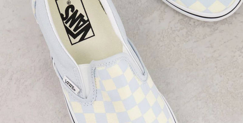 Vans slip on sale checkerboard light blue