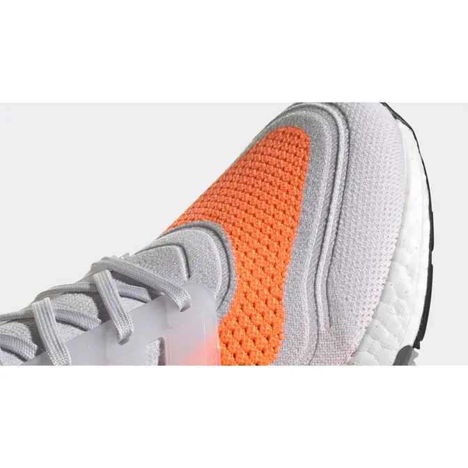 adidas Ultra Boost 21 Grey Screaming Orange Closeup
