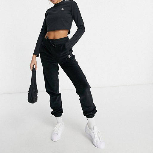 adidas velour Tracksuit Black