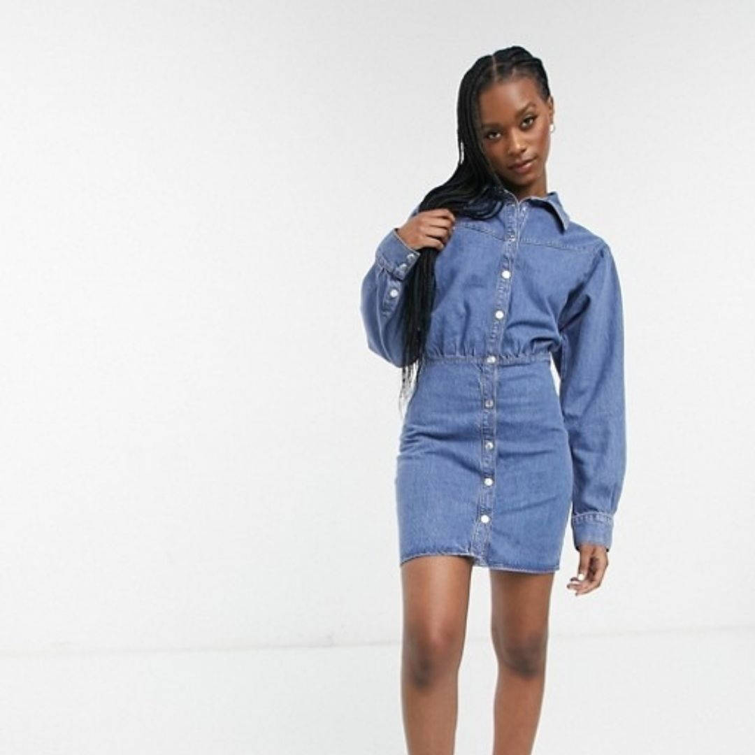 ASOS DESIGN denim western shirt dress in midwash