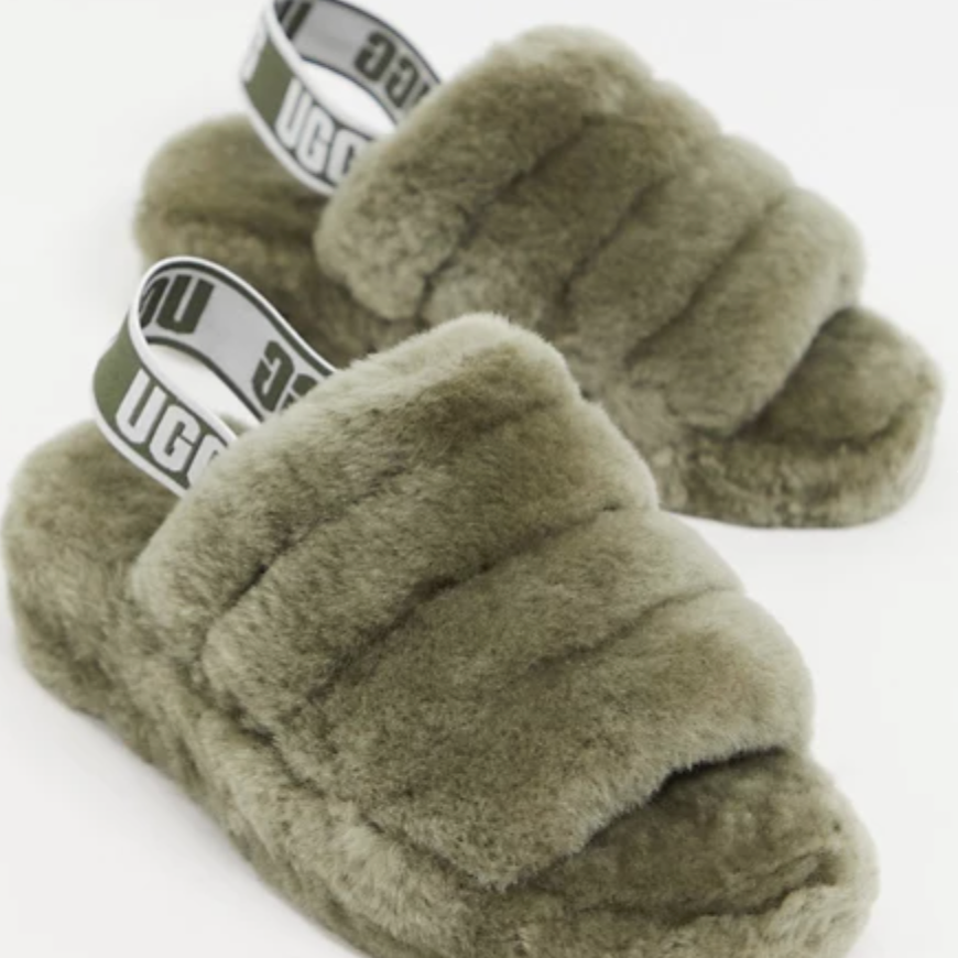 UGG Fluff yeah logo slippers in olive