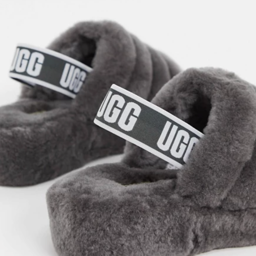 UGG Fluff yeah logo slippers in charcoal