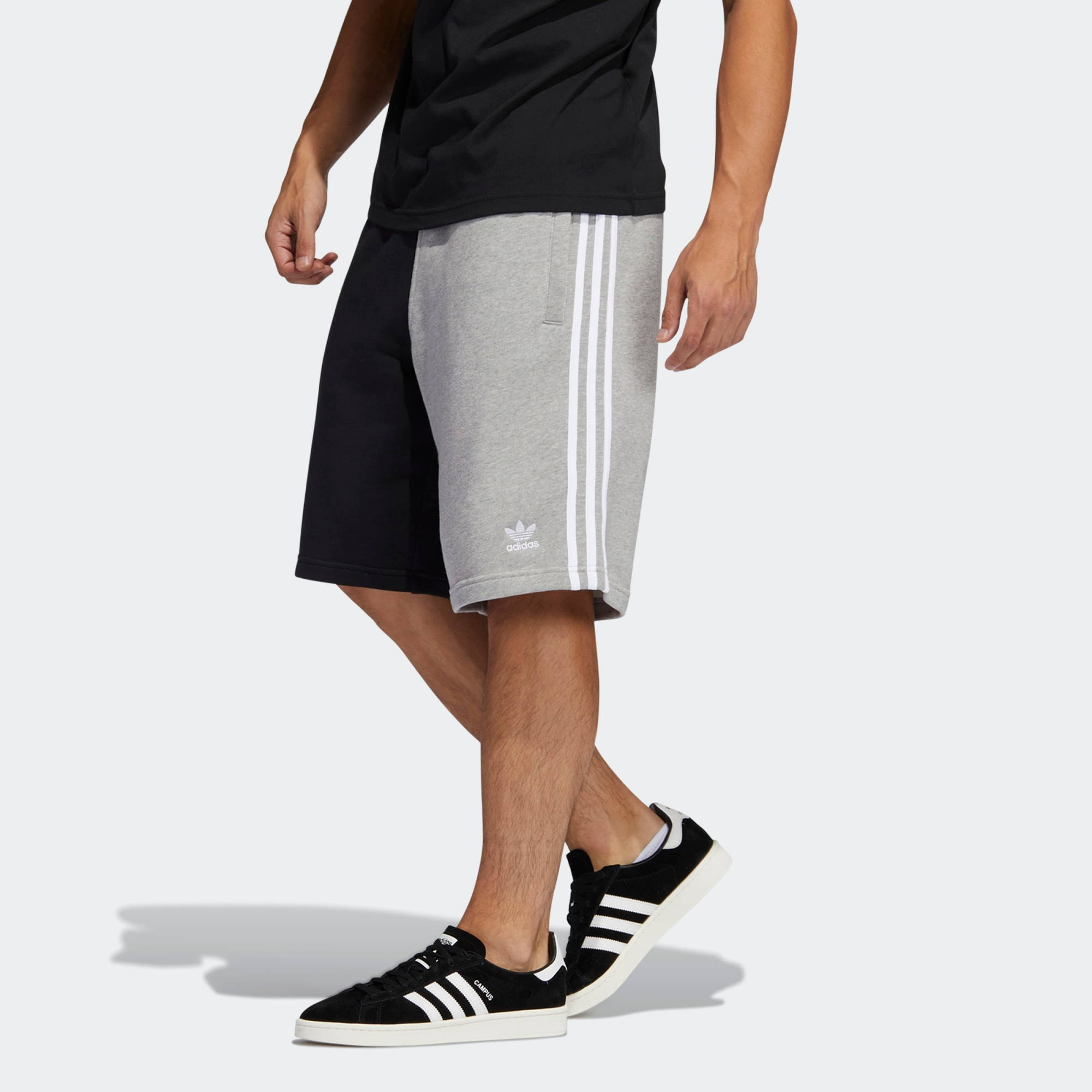 Adidas Originals Blocked 3 Stripes Sweat Shorts Medium Grey Heather Black The Sole Supplier 4492