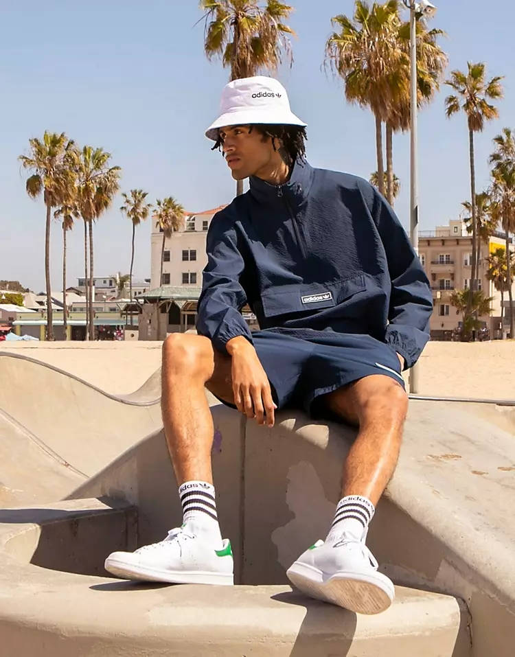 adidas Originals Summer Club Quarter Zip Seersucker Windbreaker Jacket Navy Full 2