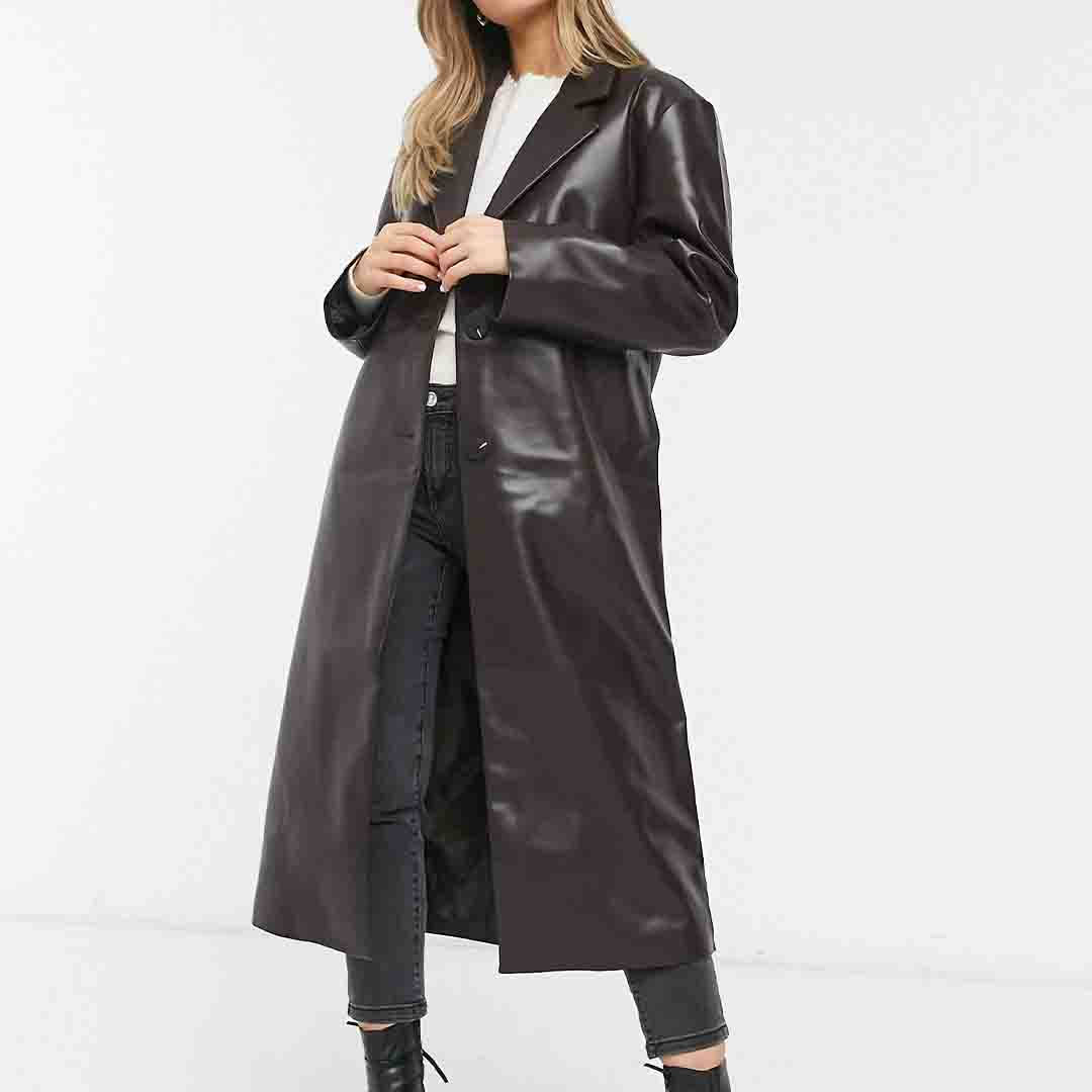 ASOS Design Leather Look Trench Brown