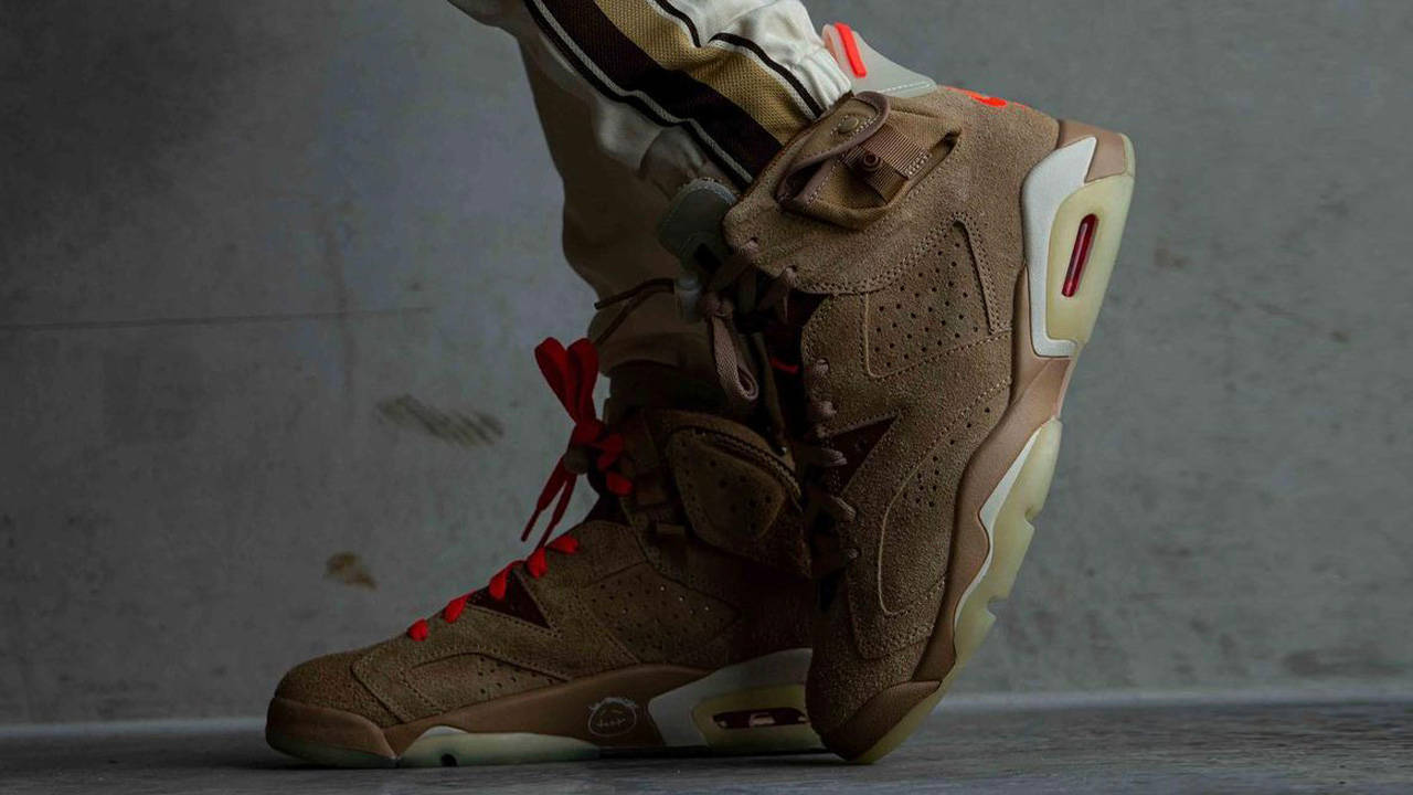 travis scott jordan 6 british khaki on feet