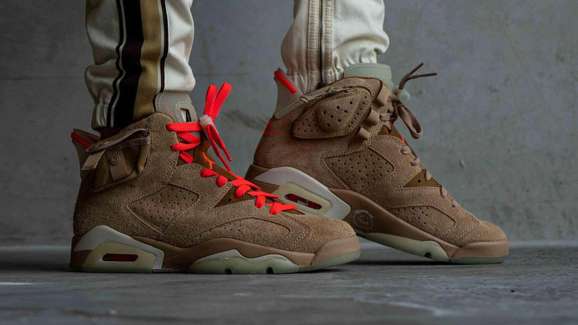 travis scott 6 khaki on feet