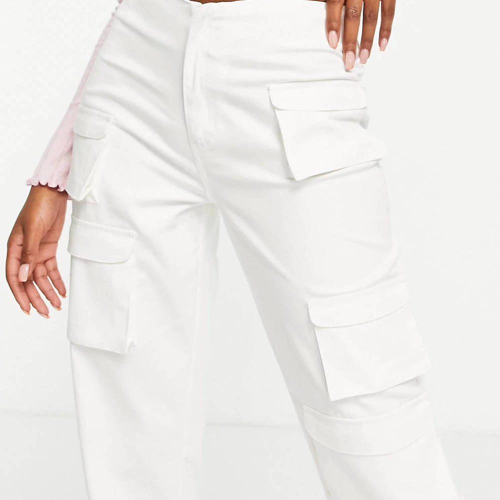 COLLUSION Low Rise Straight Leg Cargo Trousers White front
